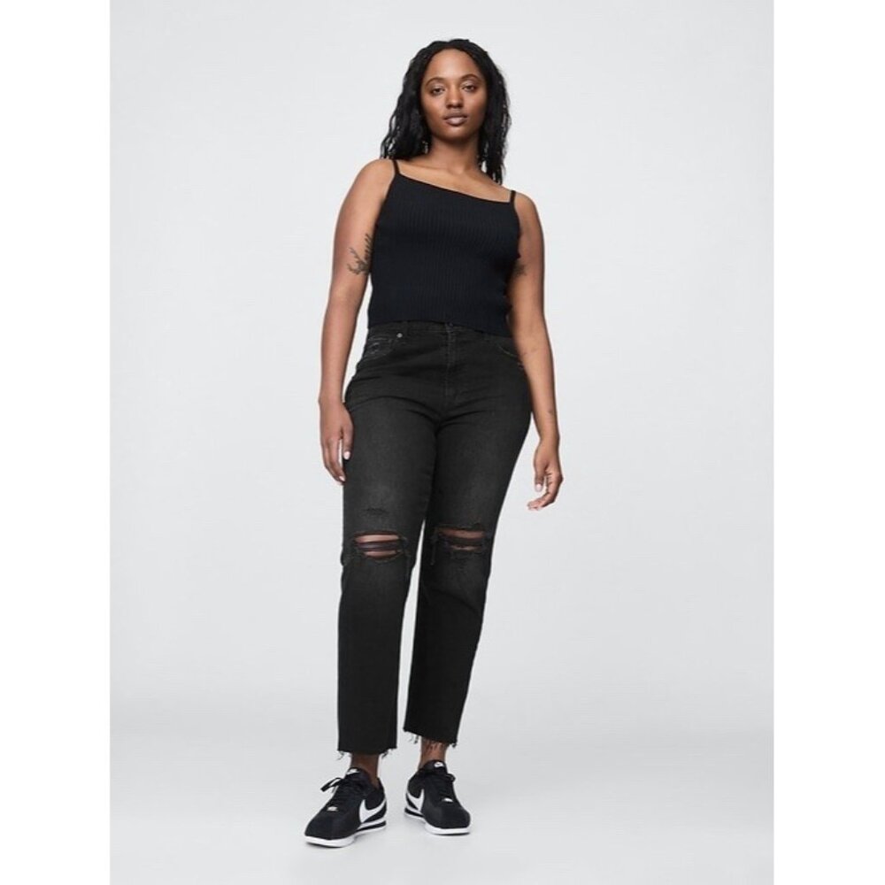 Gap Cheeky Straight High Rise Jeans Womens 16 RS Black Distressed‎ 33"